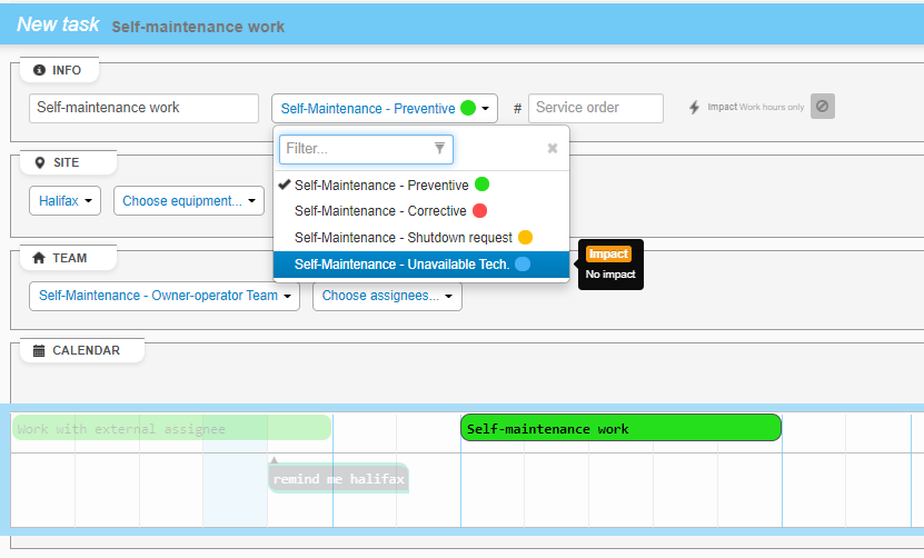 Client Self-Maintainer - Team Leader task type writer options.