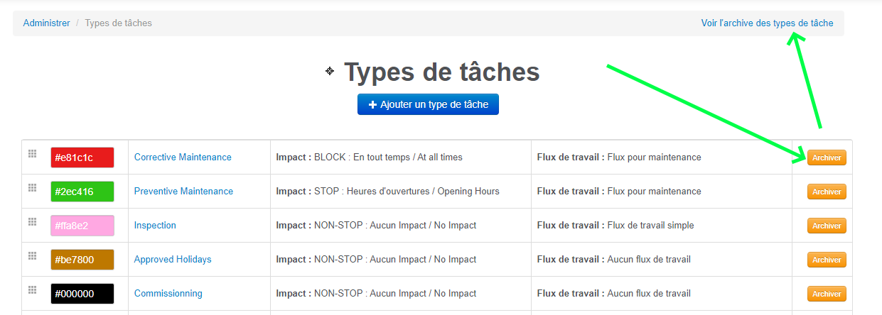 Archiver un type de tâche